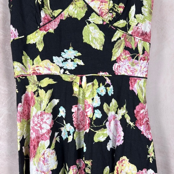 Mica Floral Dress Y2K Sz 8 Babydoll 100% Linen Fit &Flare Romantic Asian Print - Picture 4 of 15